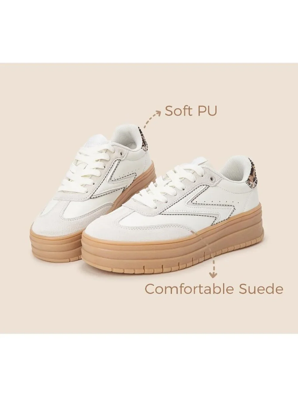 🆕Women's All White Platform Sneakers Gum Thick Sole Tennis Walking Shoes
